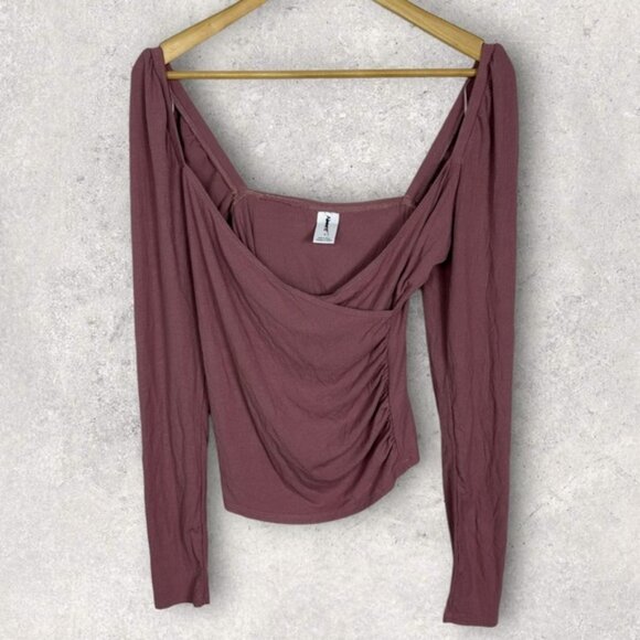 Nordstrom Long Sleeve Faux Wrap Top Pink NOne Sizetalgia Size Small Puff Sleeve - Picture 3 of 10